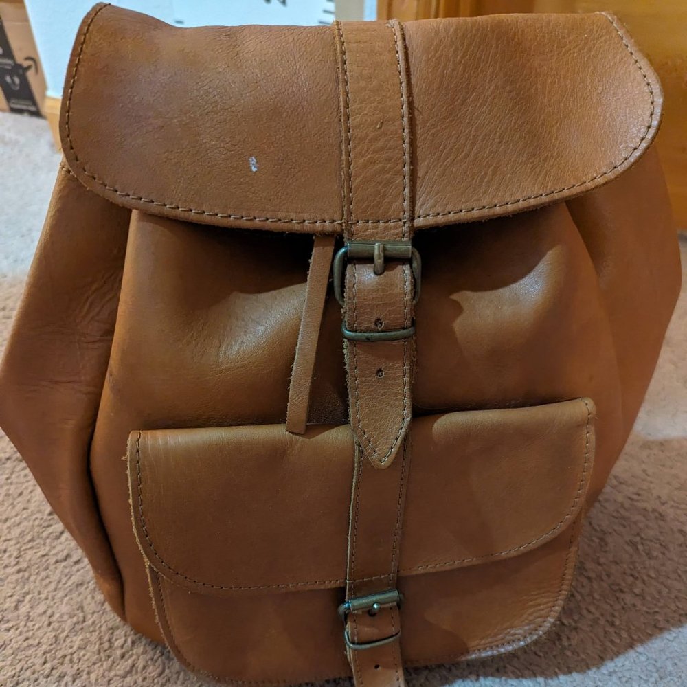 LEATHER BACKPACK - Leather Rucksack from 100 % Full Grain Medium Brown Leather
